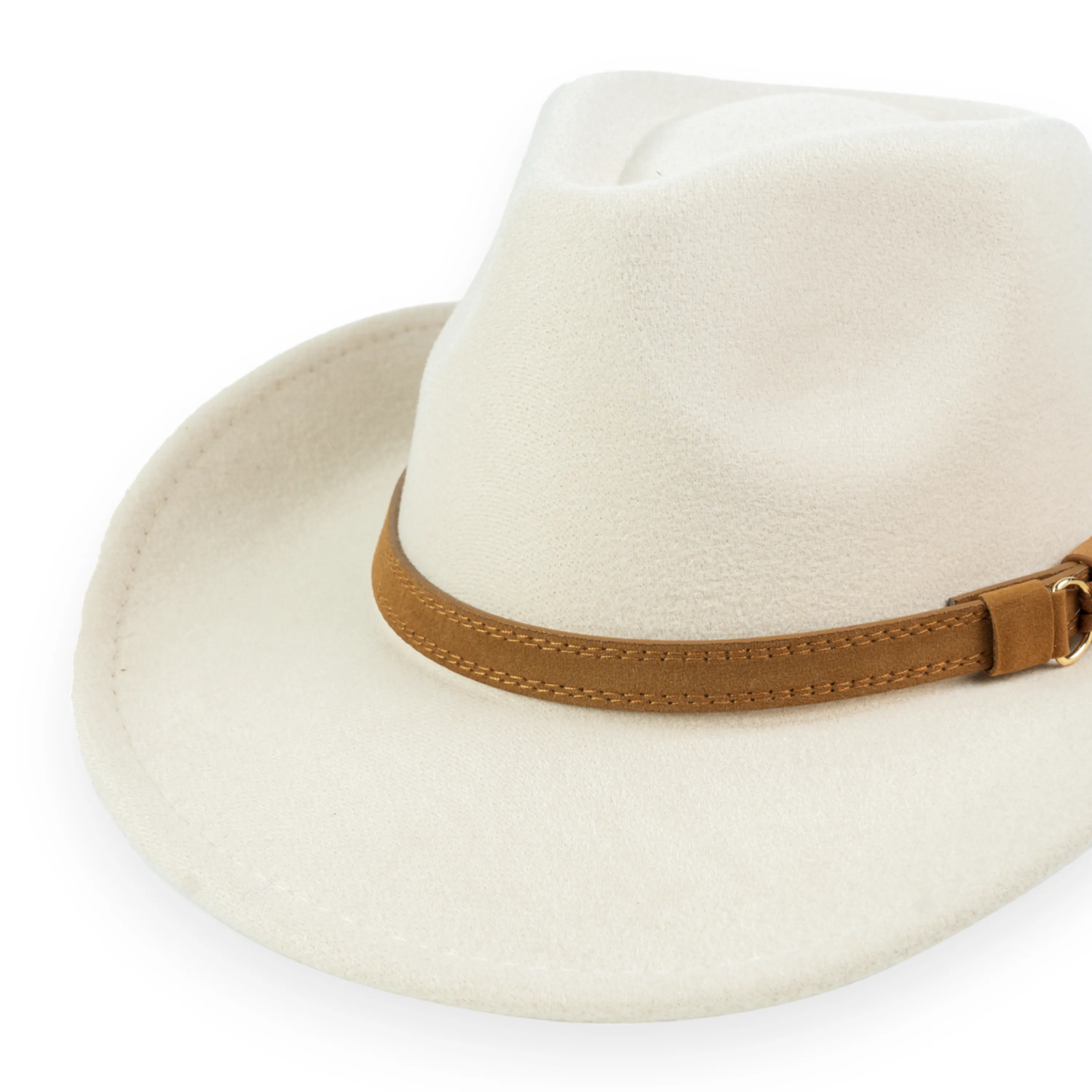 Chokore Pinched Cowboy Hat with PU Leather Belt (Off White)