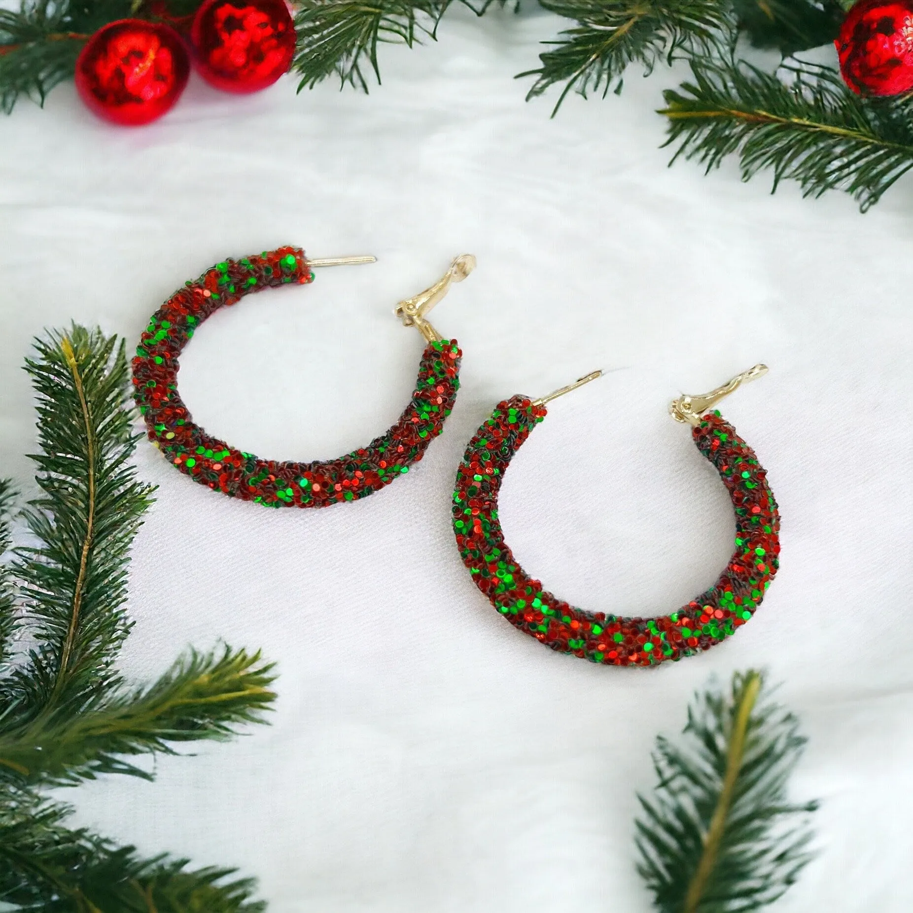 Christmas Hoop Earrings - Christmas Hoops, Handmade Earrings, Red and White Hoops, Rhinestone Hoops, Christmas Earrings, Candy Canes