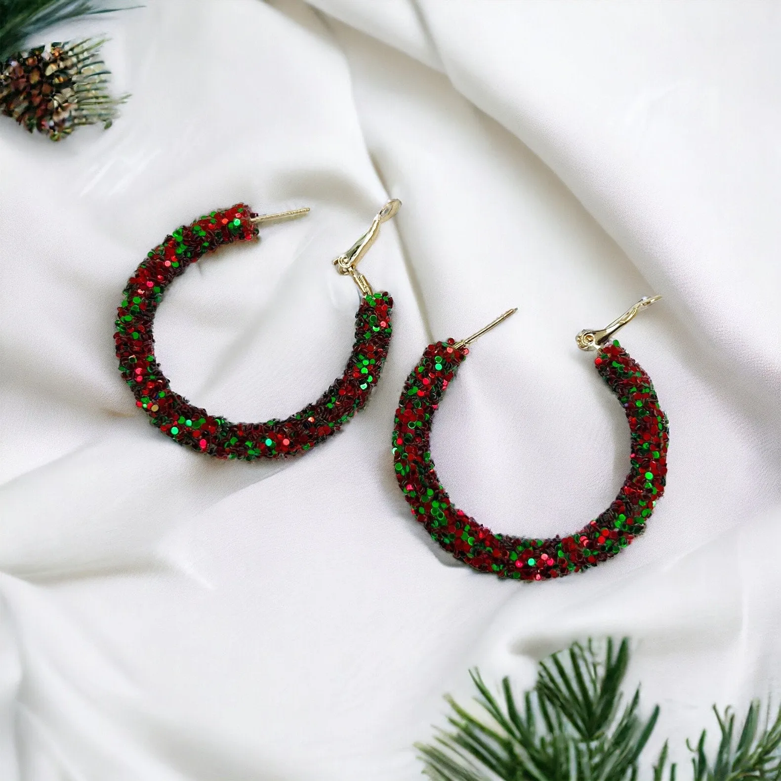 Christmas Hoop Earrings - Christmas Hoops, Handmade Earrings, Red and White Hoops, Rhinestone Hoops, Christmas Earrings, Candy Canes