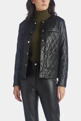 Collarless Vegan Leather Jacket