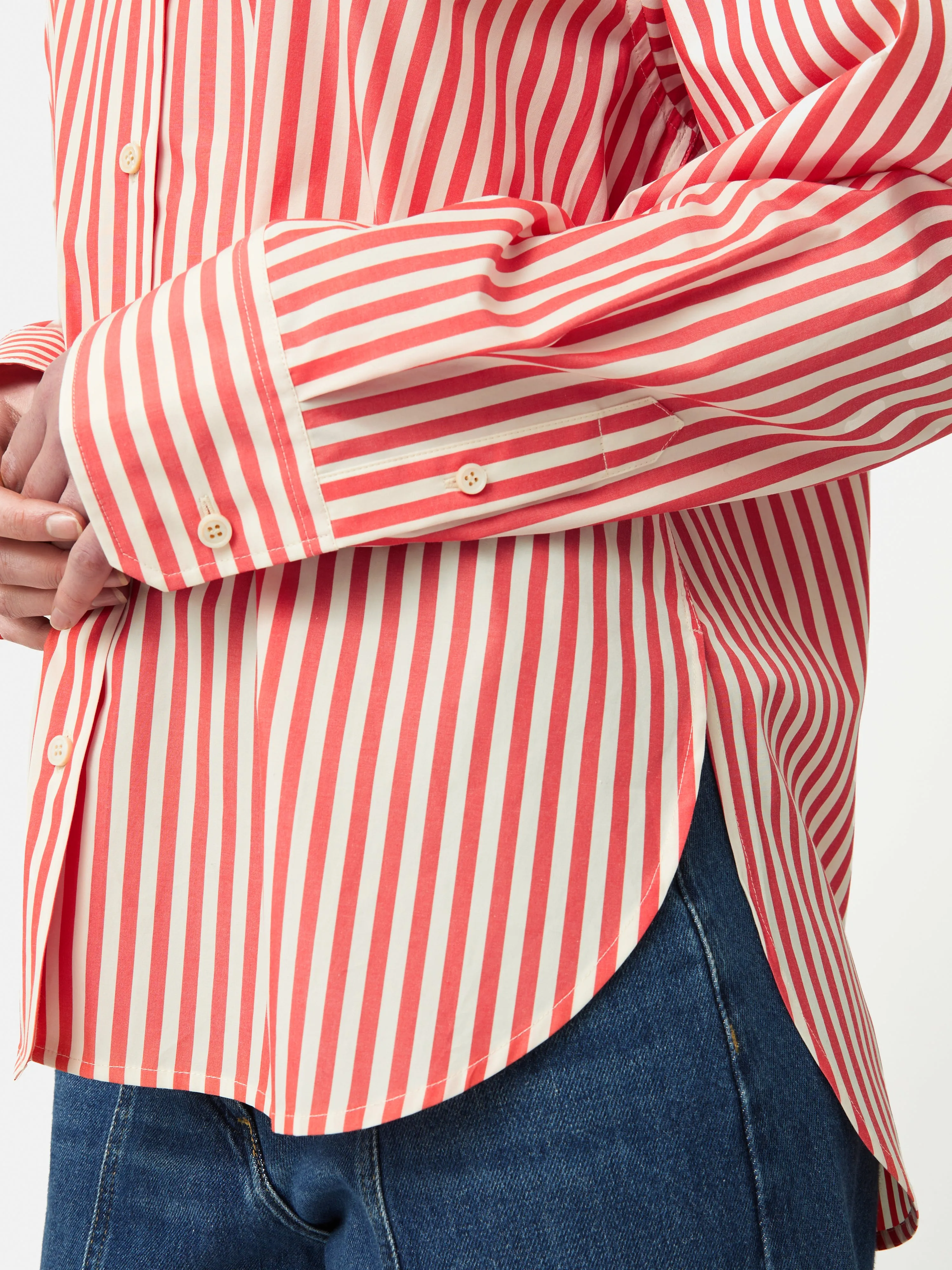 Cotton Poplin Stripe Shirt | Coral