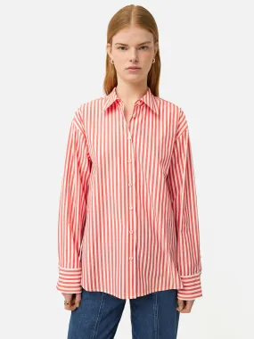 Cotton Poplin Stripe Shirt | Coral