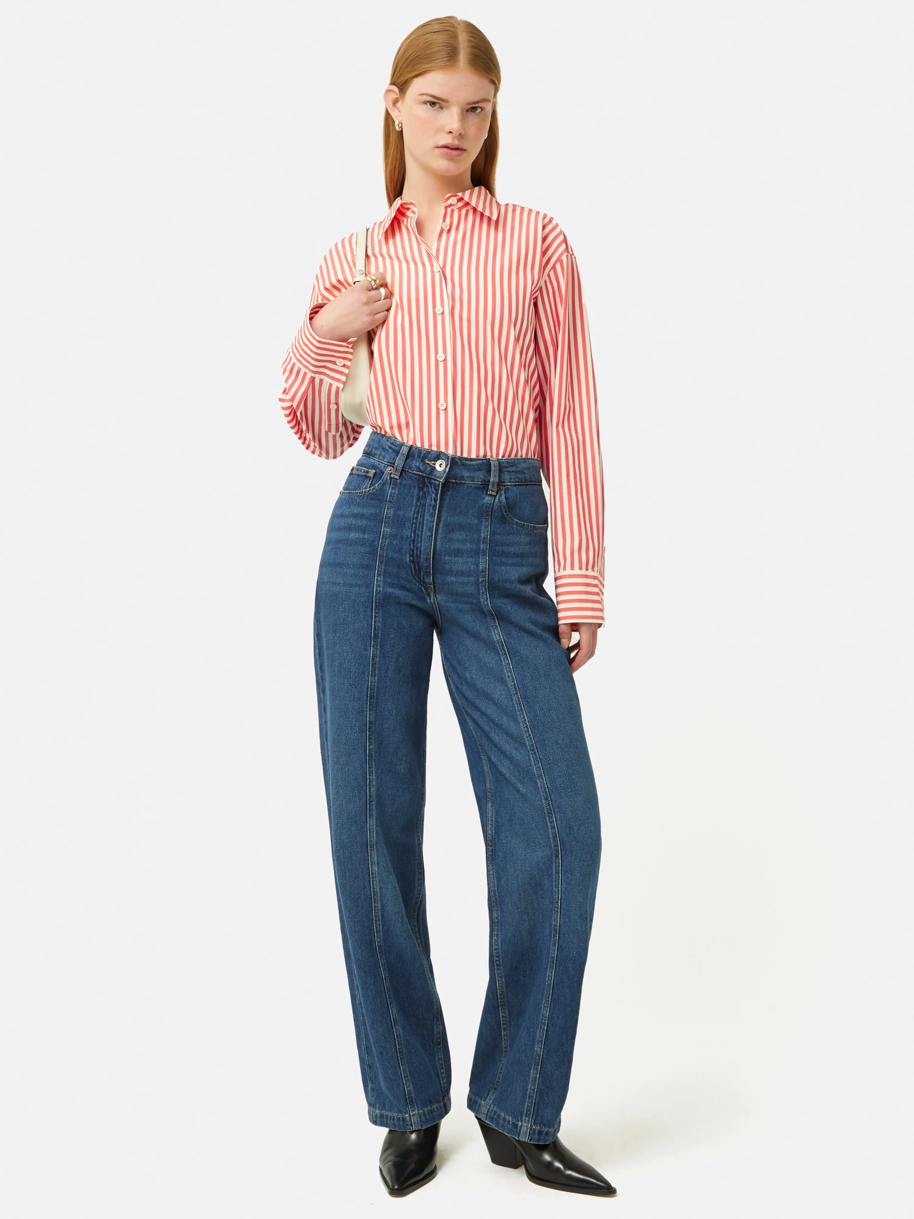 Cotton Poplin Stripe Shirt | Coral