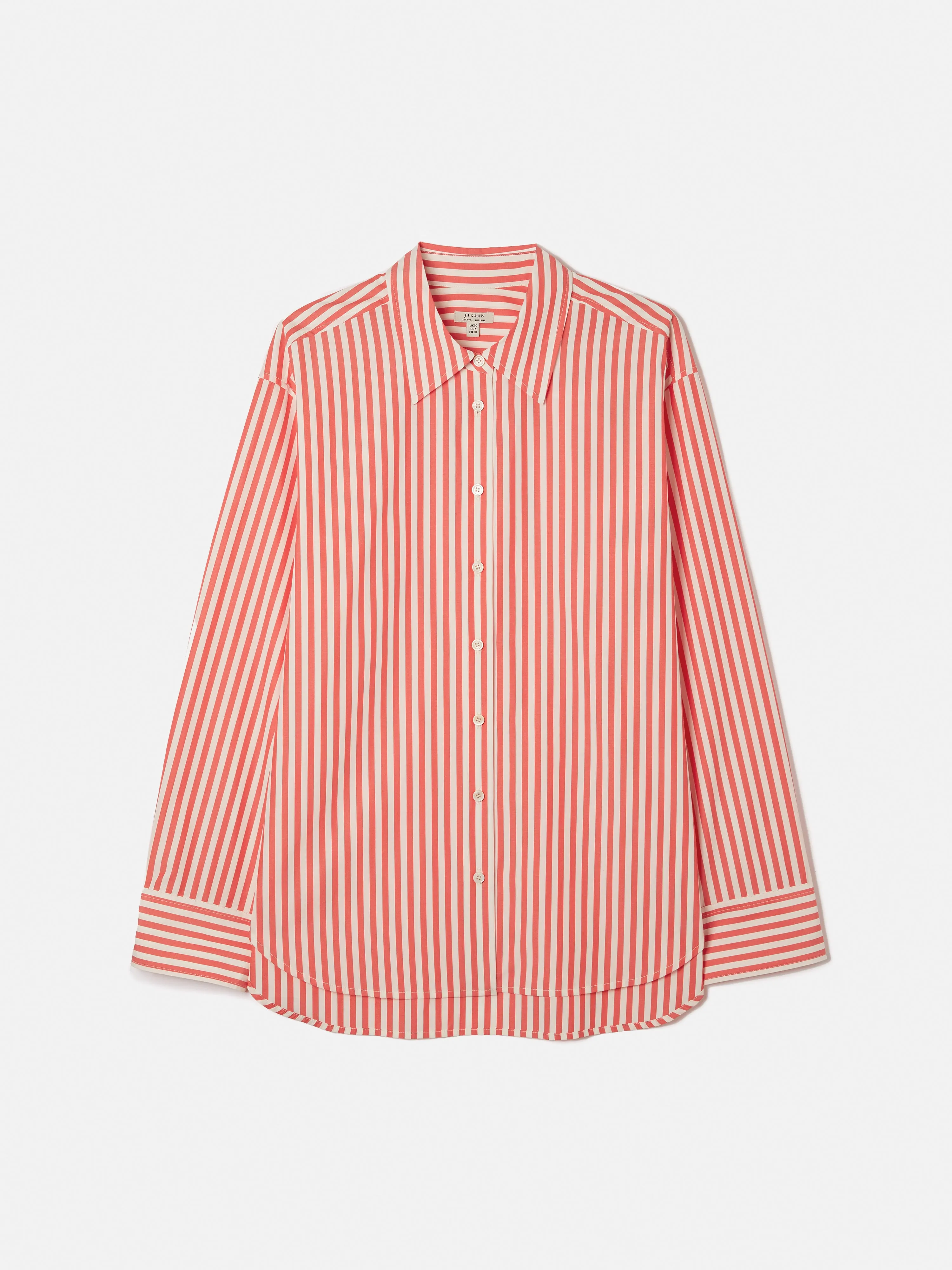 Cotton Poplin Stripe Shirt | Coral