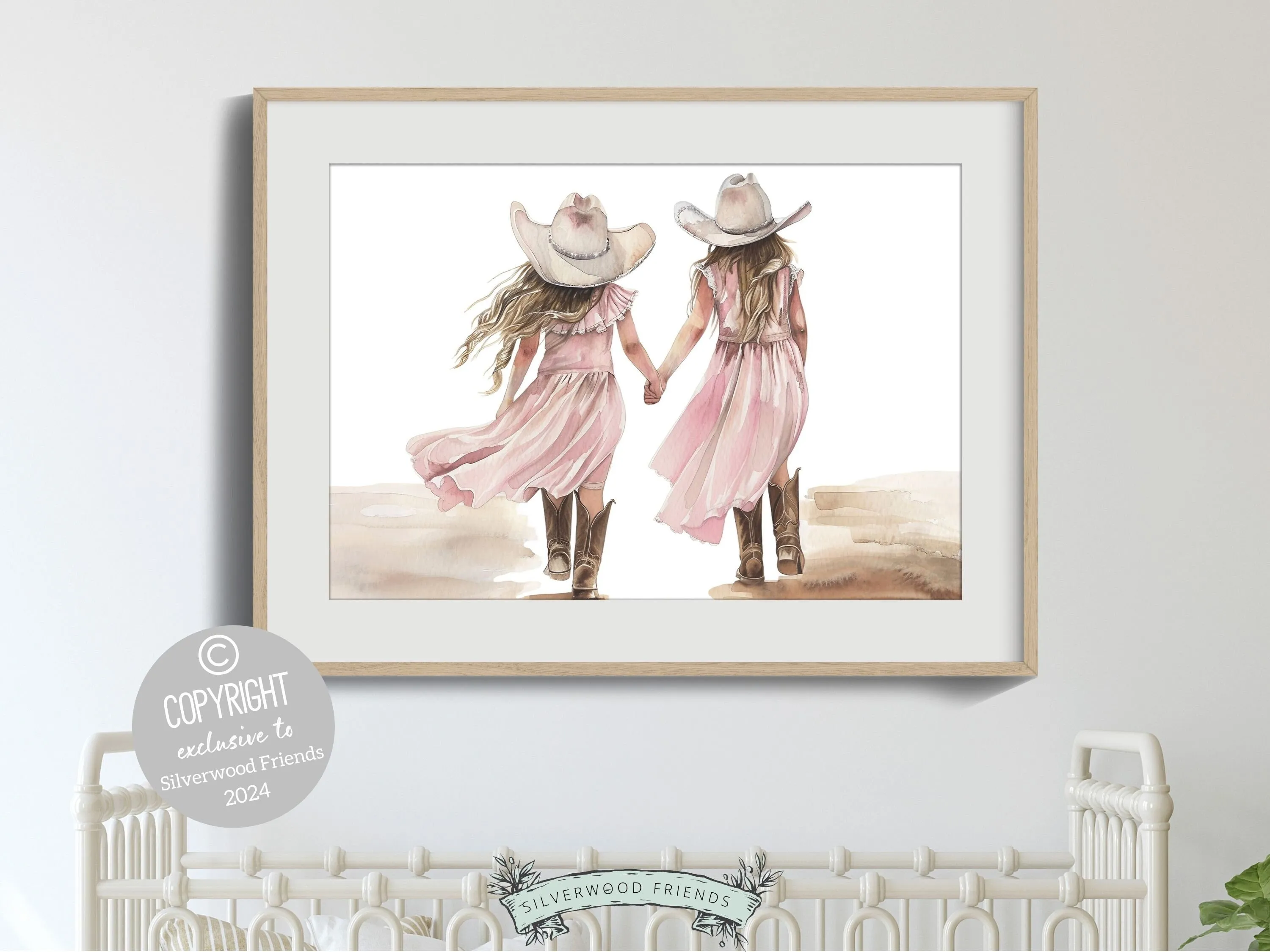 Cowgirl Sisters Nursery Print