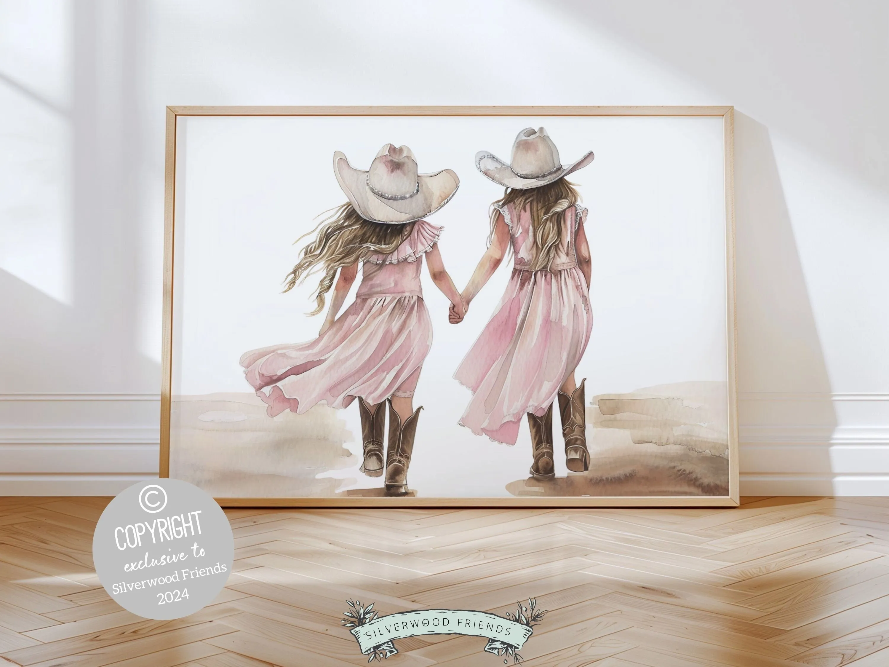 Cowgirl Sisters Nursery Print