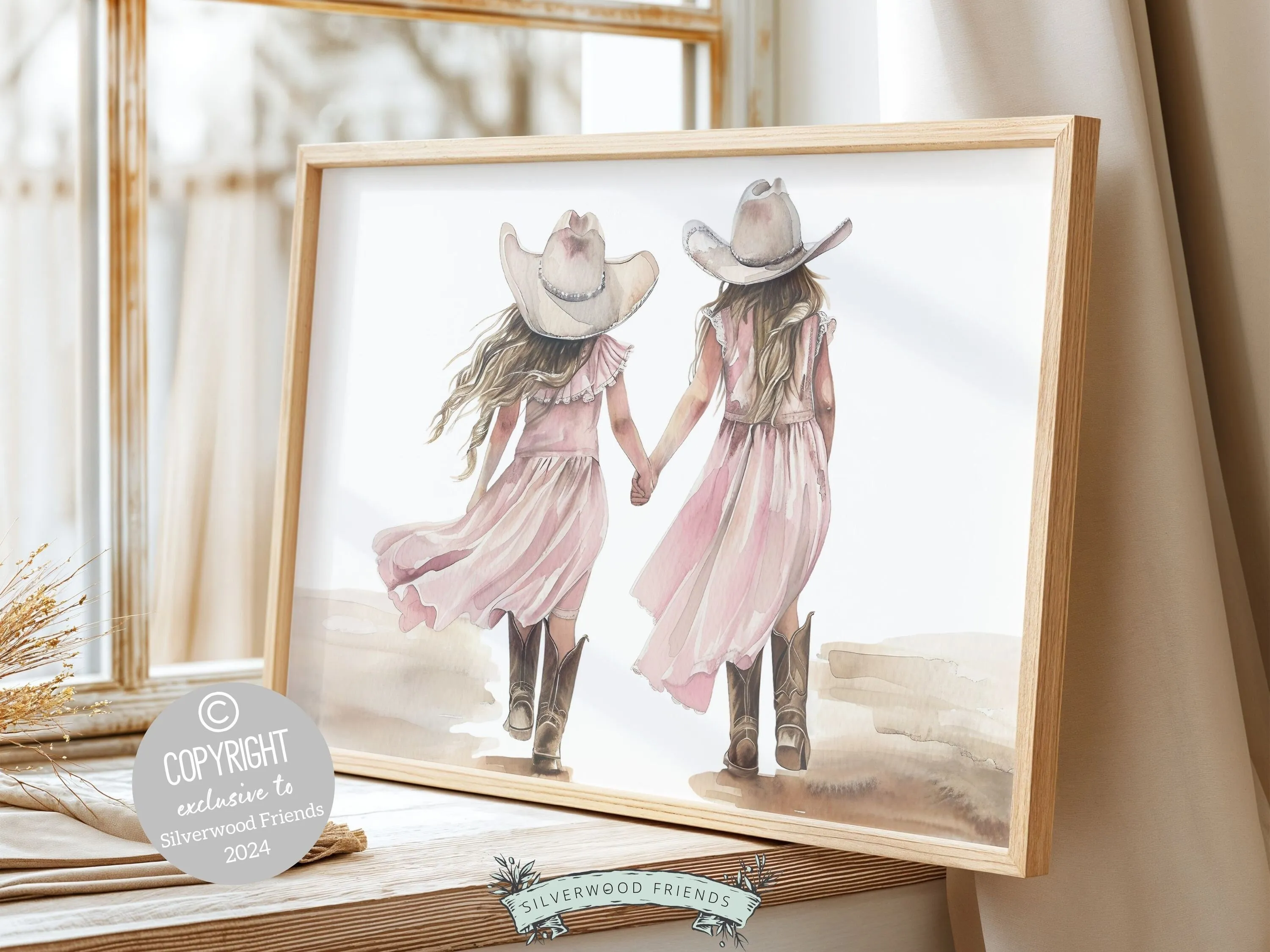 Cowgirl Sisters Nursery Print