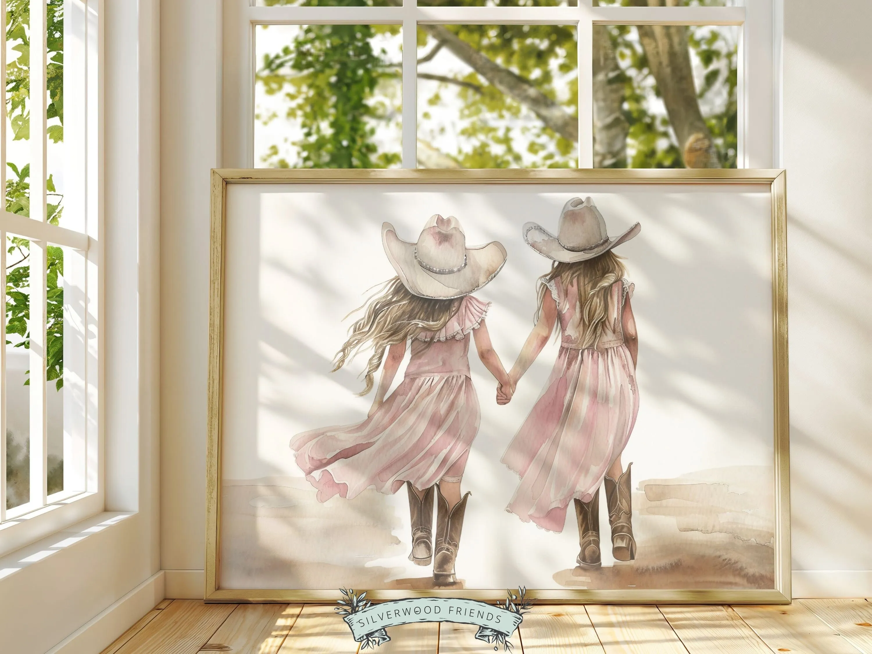 Cowgirl Sisters Nursery Print