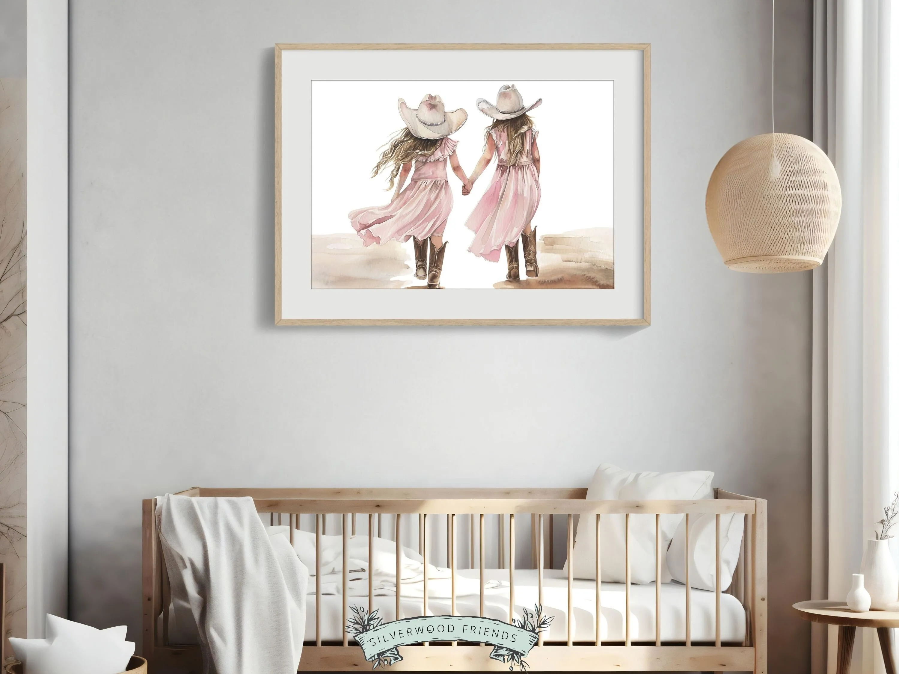 Cowgirl Sisters Nursery Print