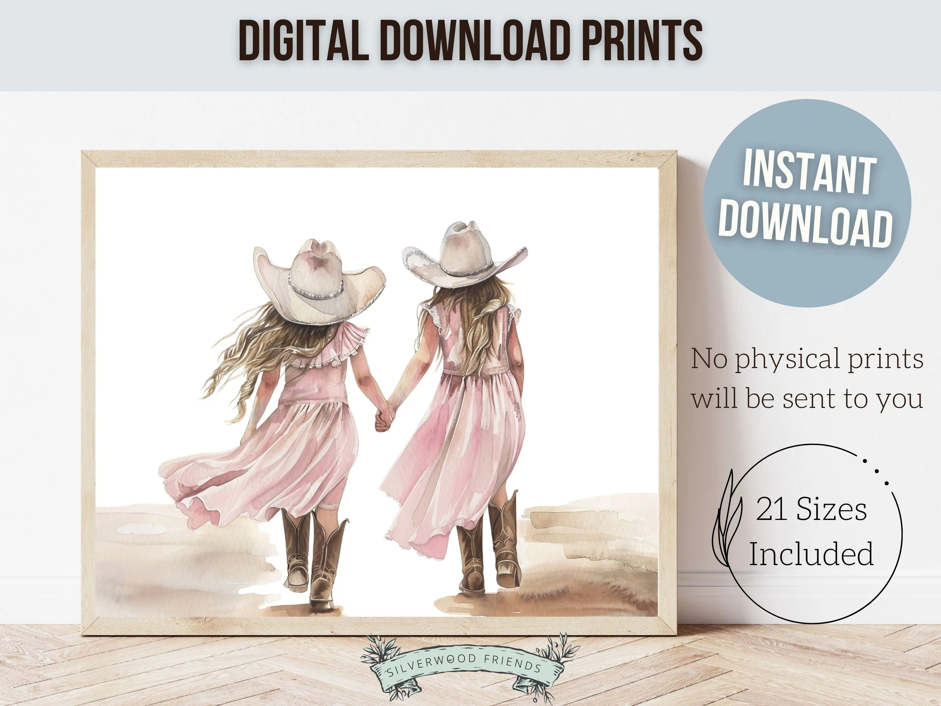 Cowgirl Sisters Nursery Print