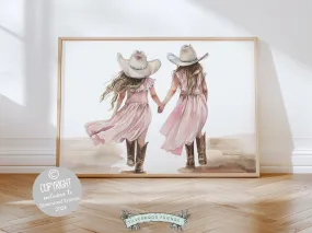 Cowgirl Sisters Nursery Print