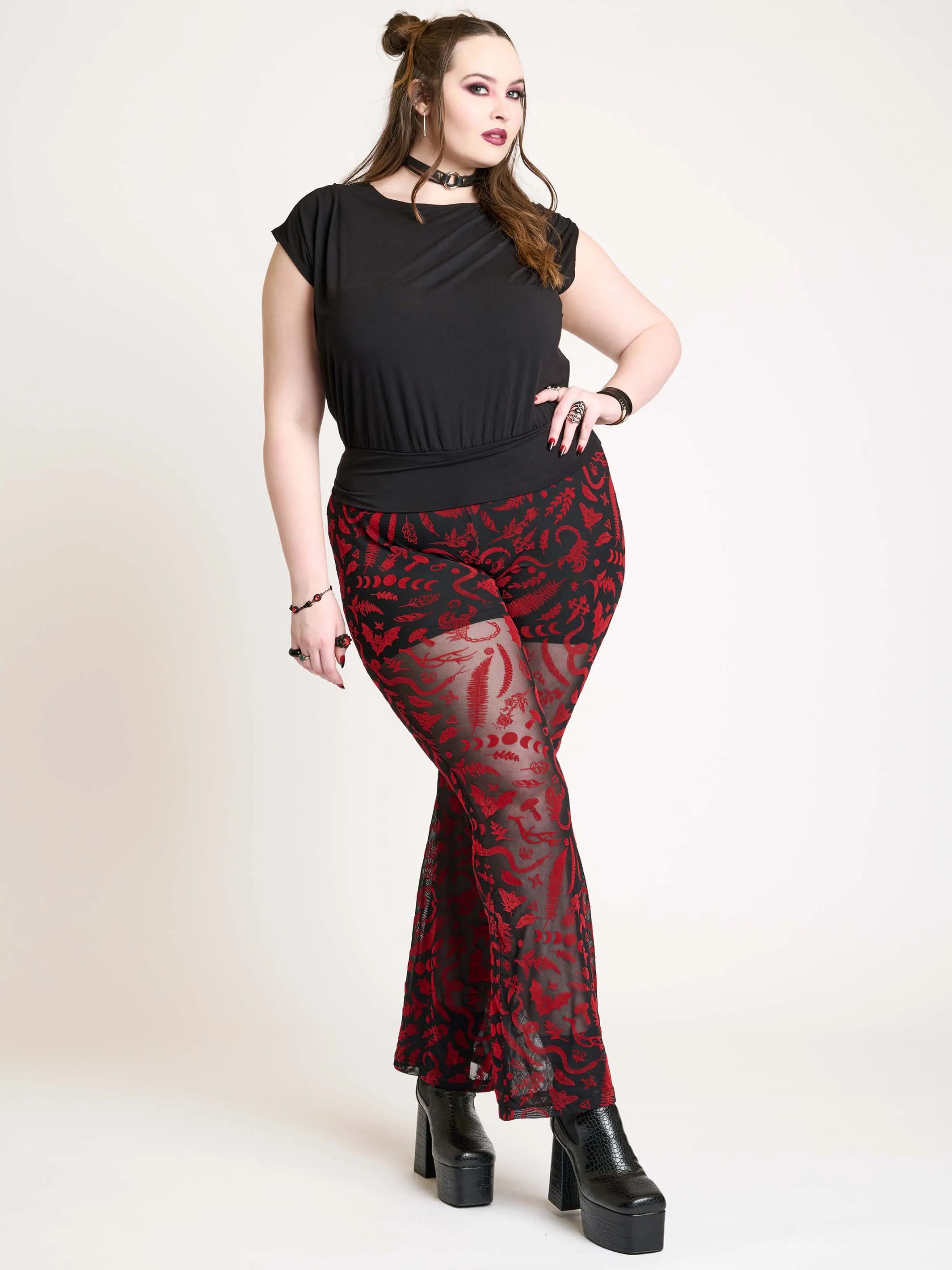 Creatures Flocked Mesh Flared Leggings