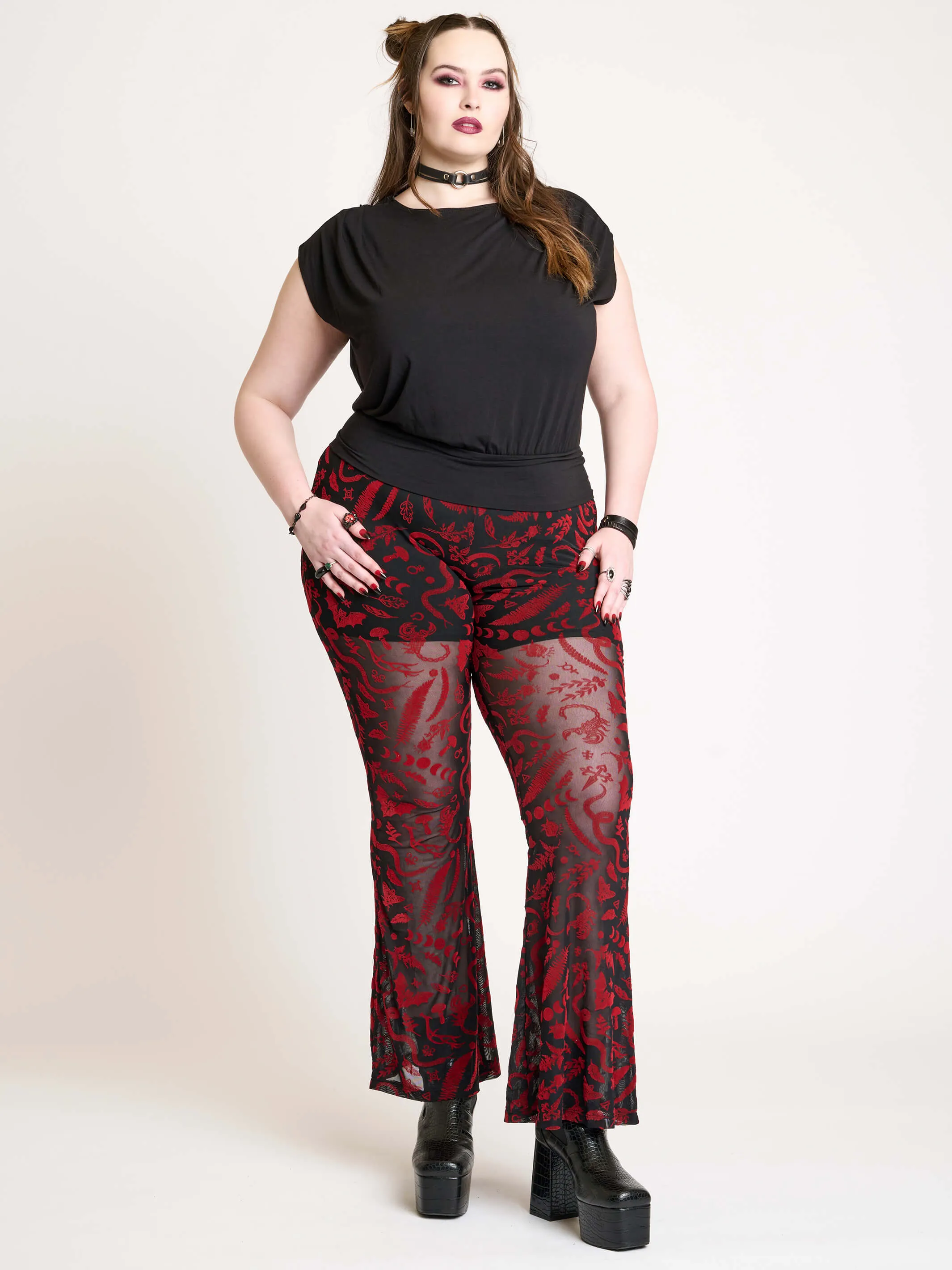 Creatures Flocked Mesh Flared Leggings