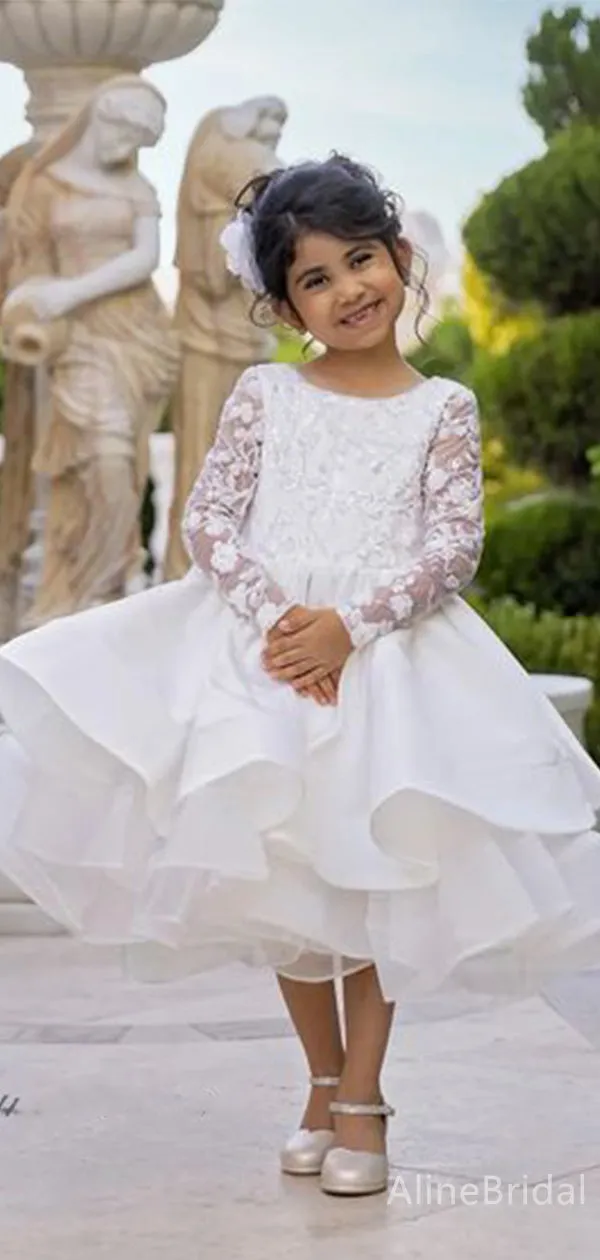 Cute Lace Appliques Long Sleeves A-line Flower Girl Dresses FGS151