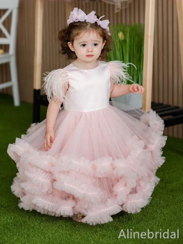 Cute Pink A-line Long Flower Girl Dresses, FGS163