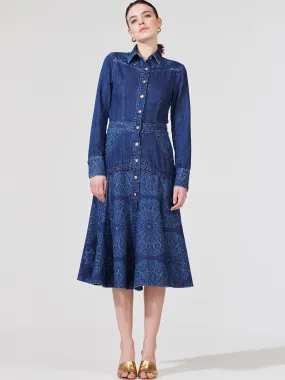 Dalton Laser Print Denim Midi Shirt Dress