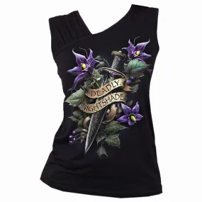 DEADLY NIGHTSHADE - Gathered Shoulder Slant Vest Black