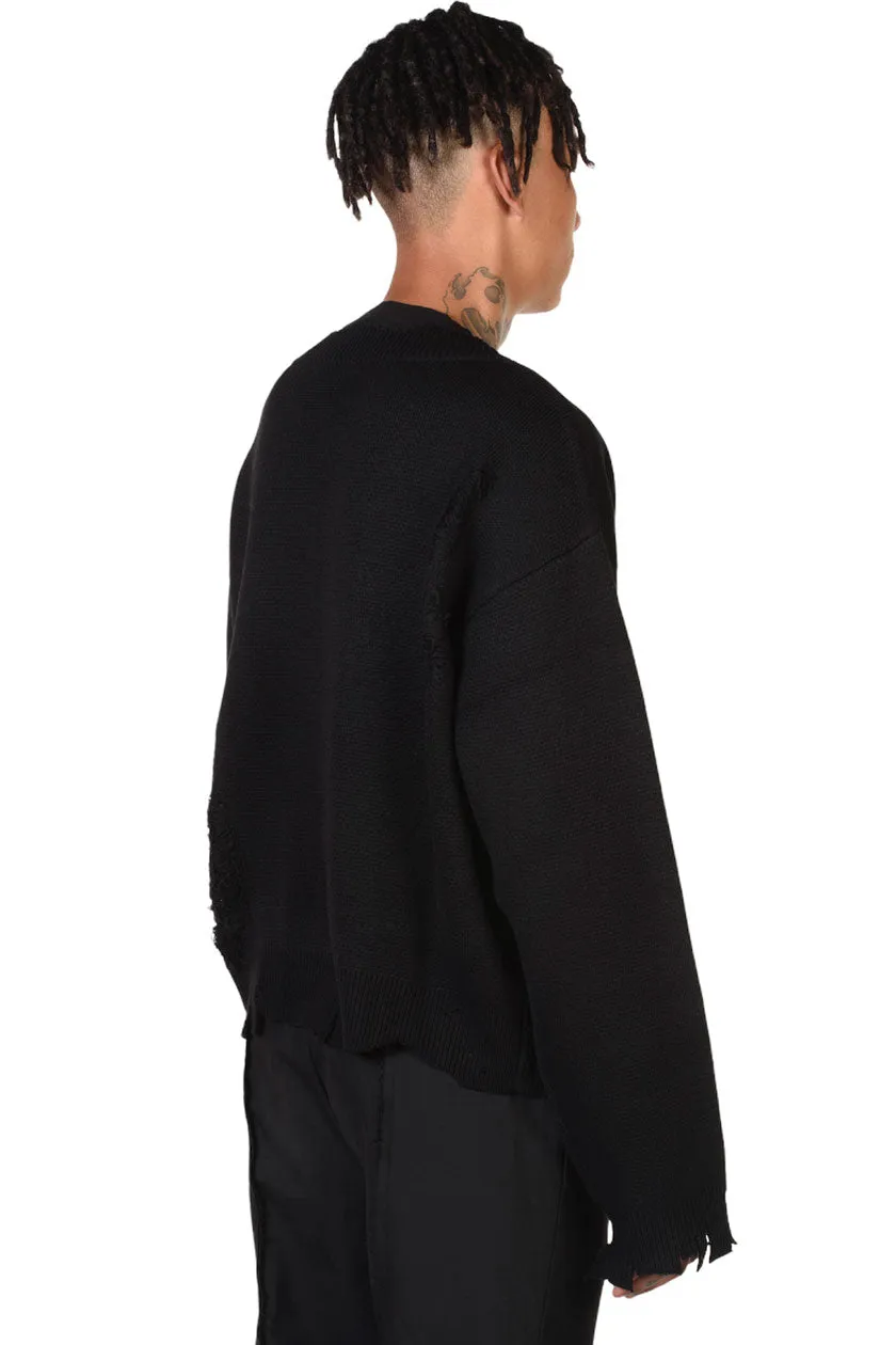 Distressed Knit Layered Sweater Black