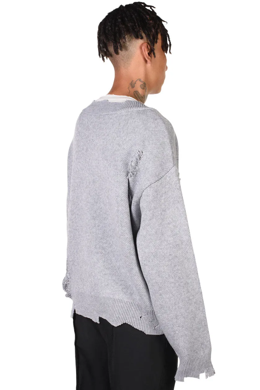 Distressed Knit Layered Sweater Grey