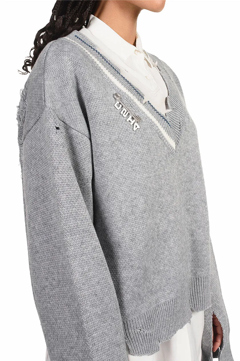 Distressed Knit Sweater Grey