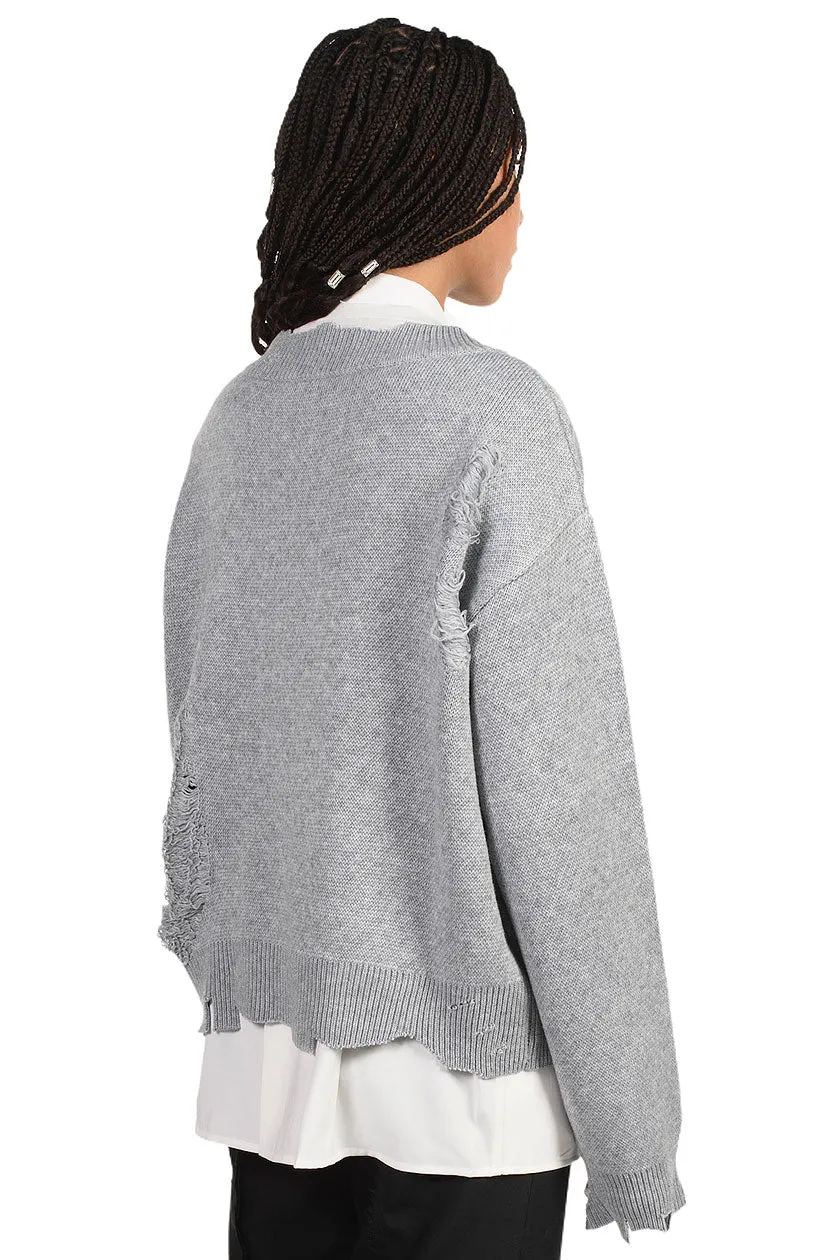 Distressed Knit Sweater Grey