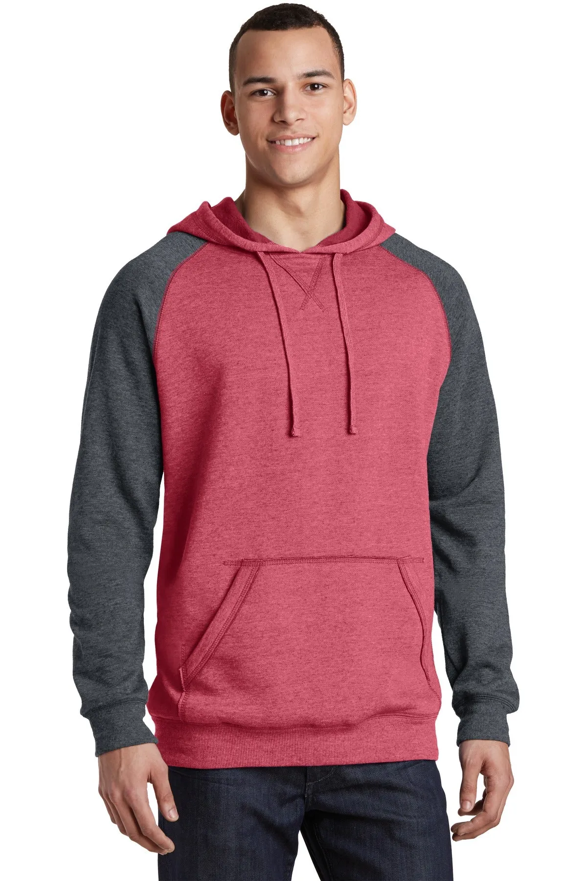 District Young Mens Lightweight Fleece Raglan Hoodie. DT196