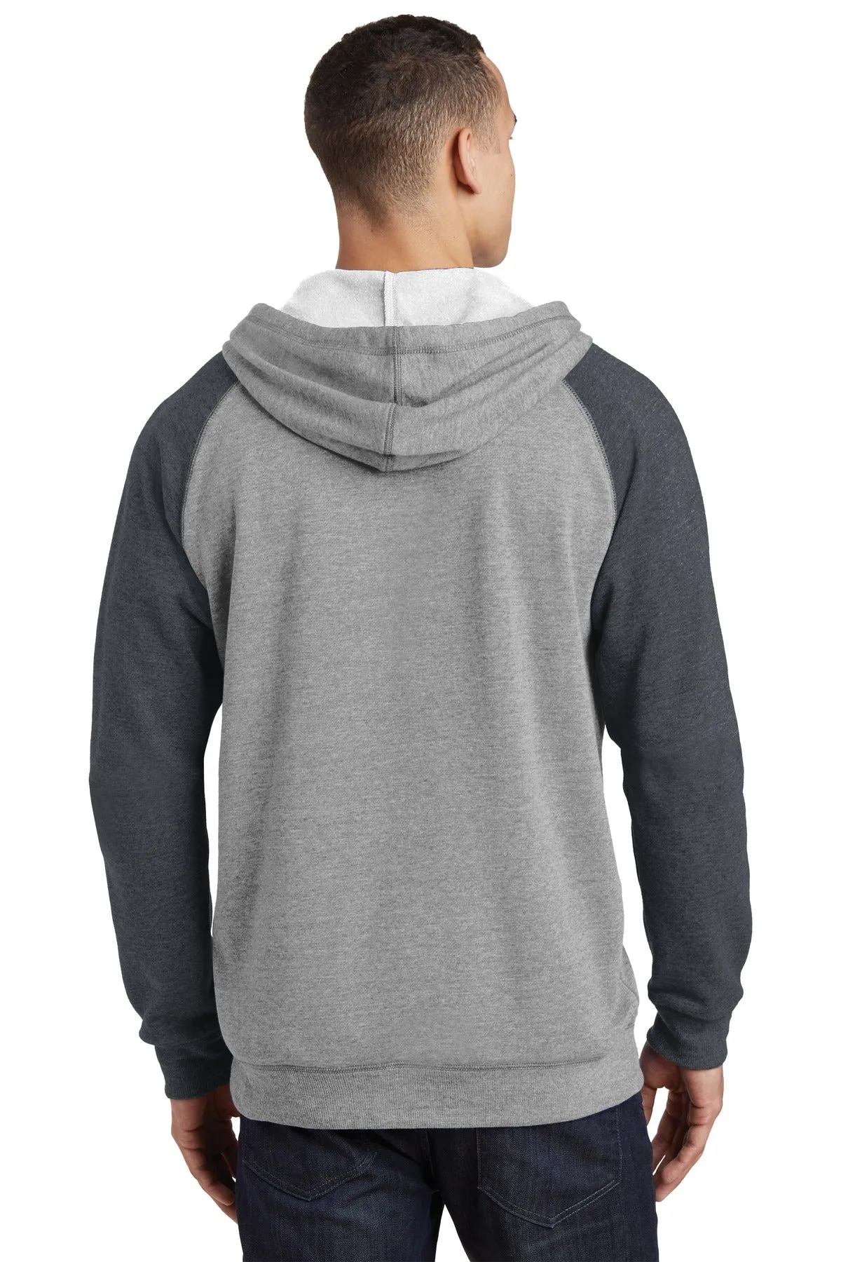 District Young Mens Lightweight Fleece Raglan Hoodie. DT196