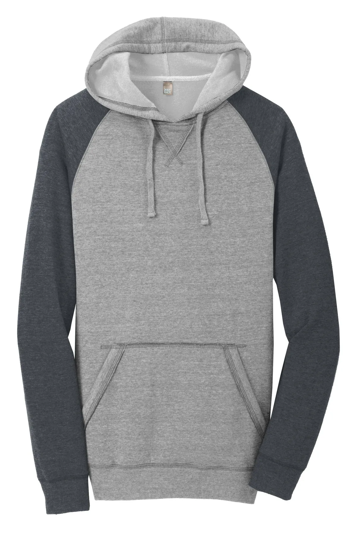 District Young Mens Lightweight Fleece Raglan Hoodie. DT196