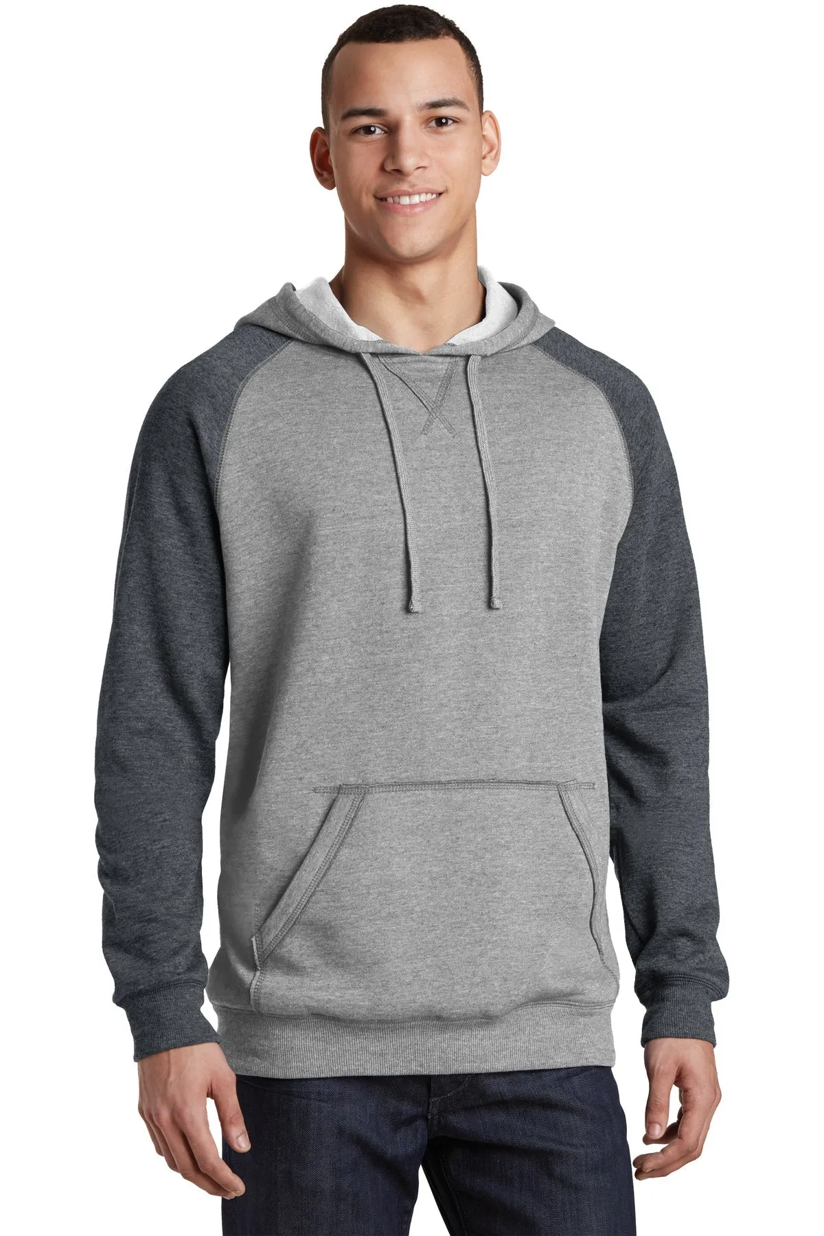 District Young Mens Lightweight Fleece Raglan Hoodie. DT196