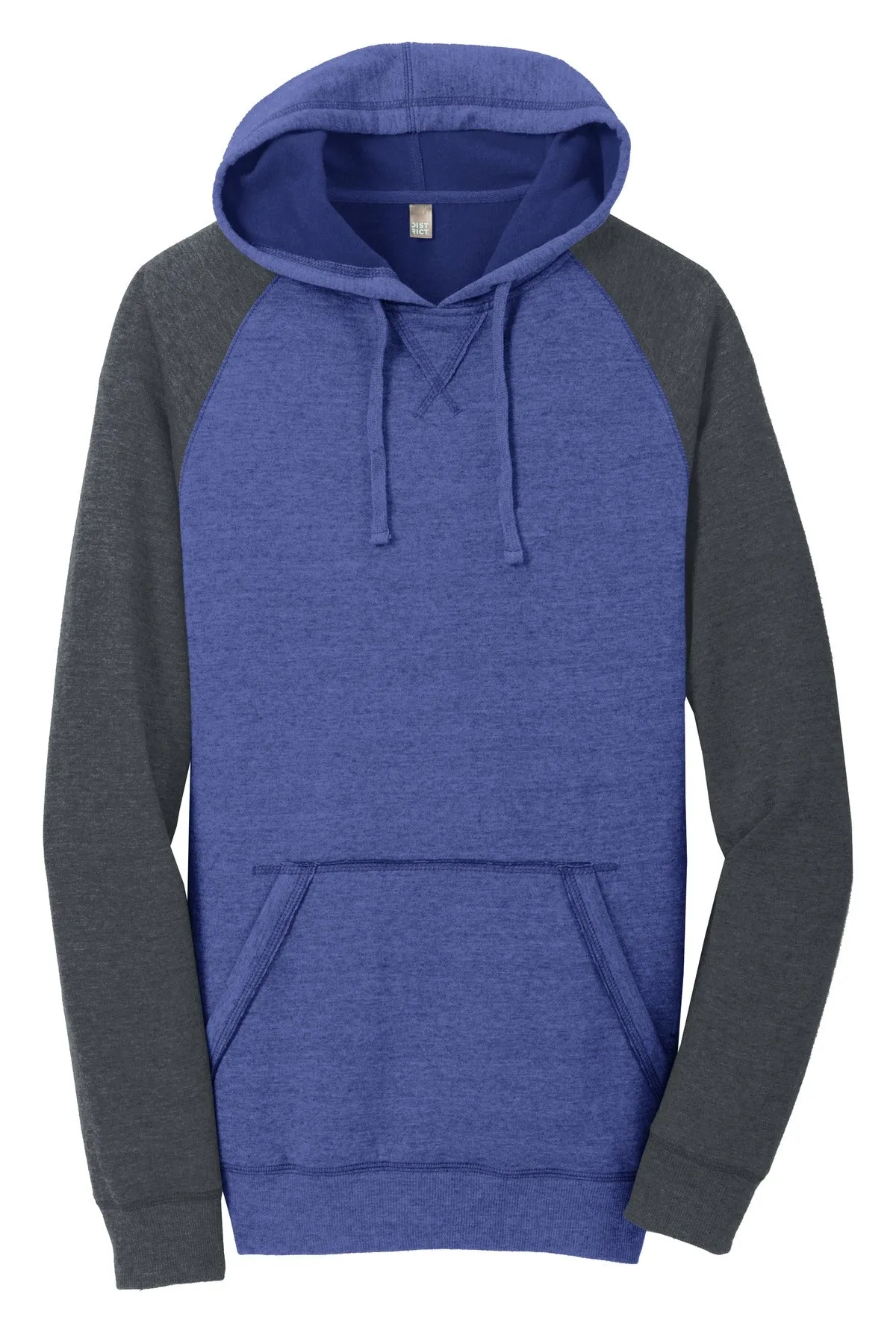 District Young Mens Lightweight Fleece Raglan Hoodie. DT196