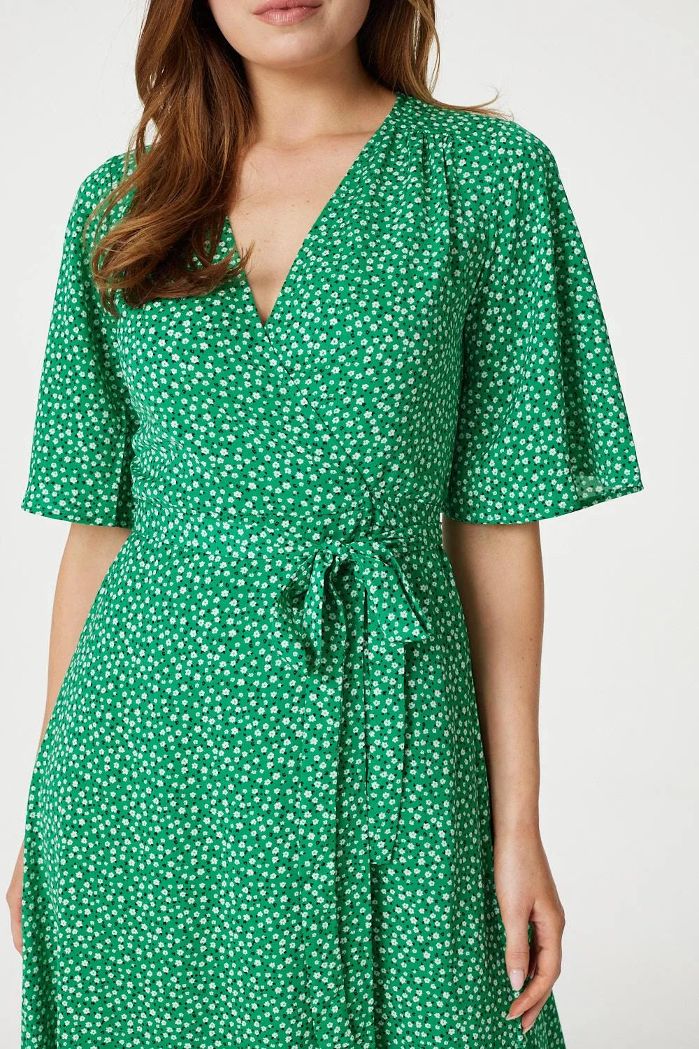 Ditsy Floral Midi Wrap Tea Dress