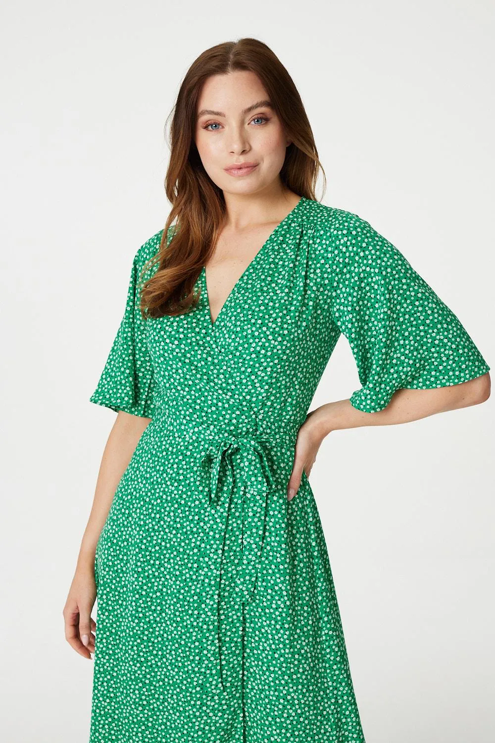 Ditsy Floral Midi Wrap Tea Dress