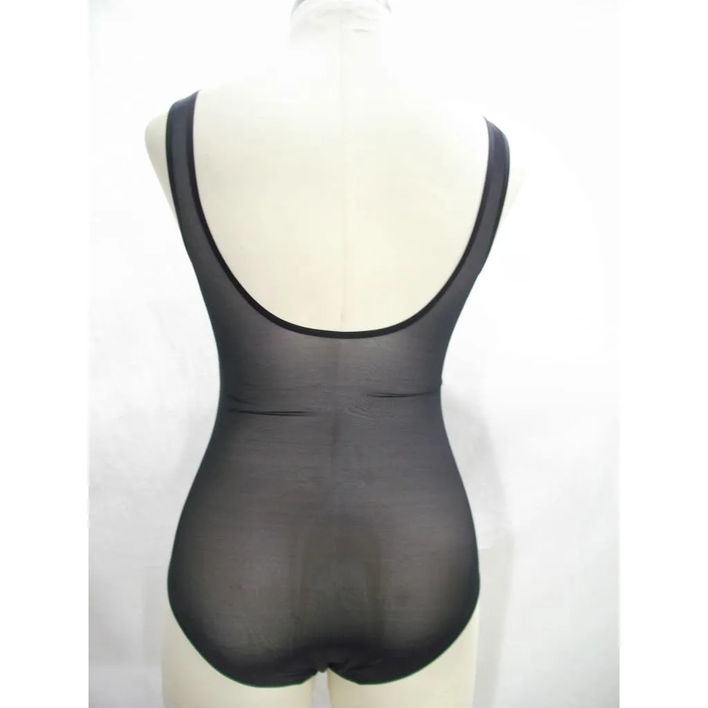 DKNY DK7007 Sheer Mesh Logo-Band Bodysuit MEDIUM Black NWT