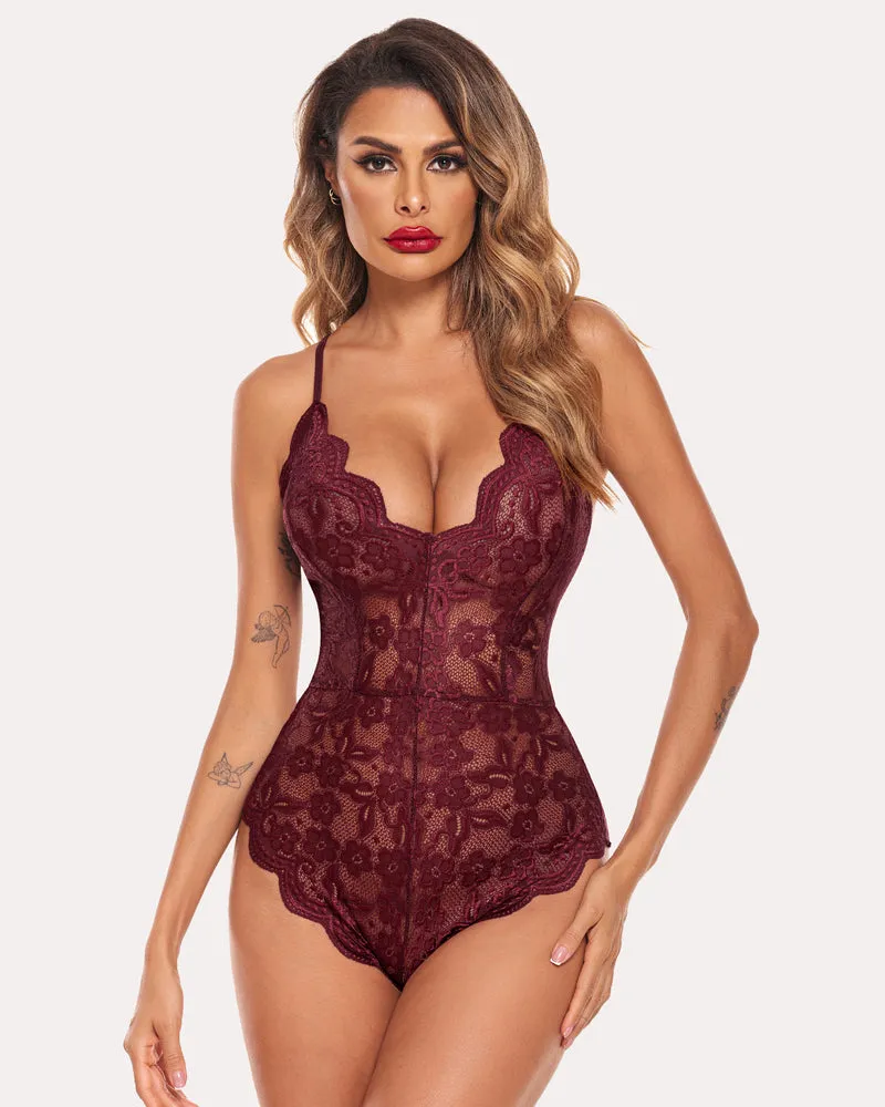 Double Color Lace Teddy with Snap Crotch