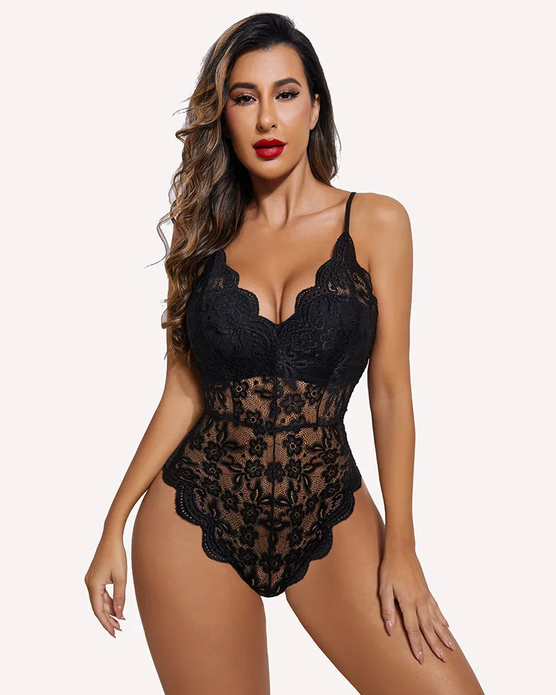 Double Color Lace Teddy with Snap Crotch