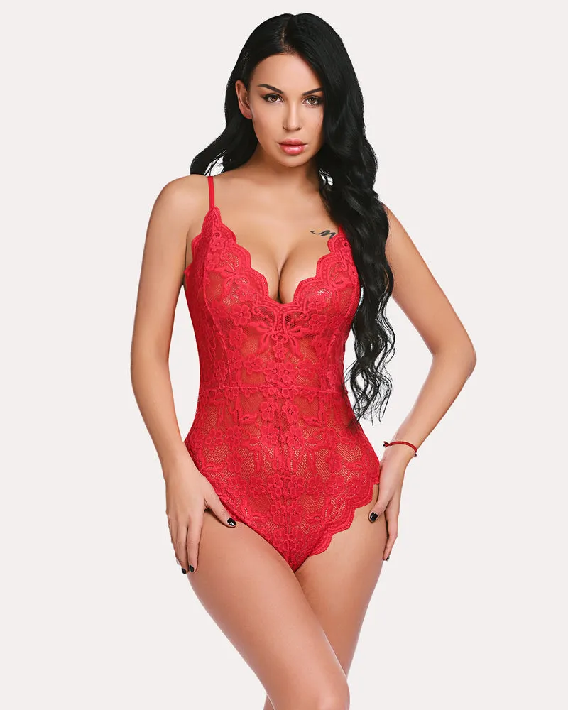 Double Color Lace Teddy with Snap Crotch