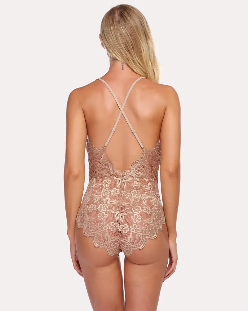 Double Color Lace Teddy with Snap Crotch