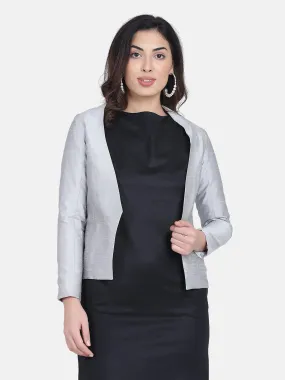 Dupioni Open Front Jacket - Silver Grey