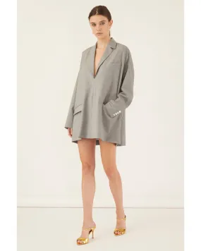 Elaine Tropical Wool Tunic Blazer in Dove Grey