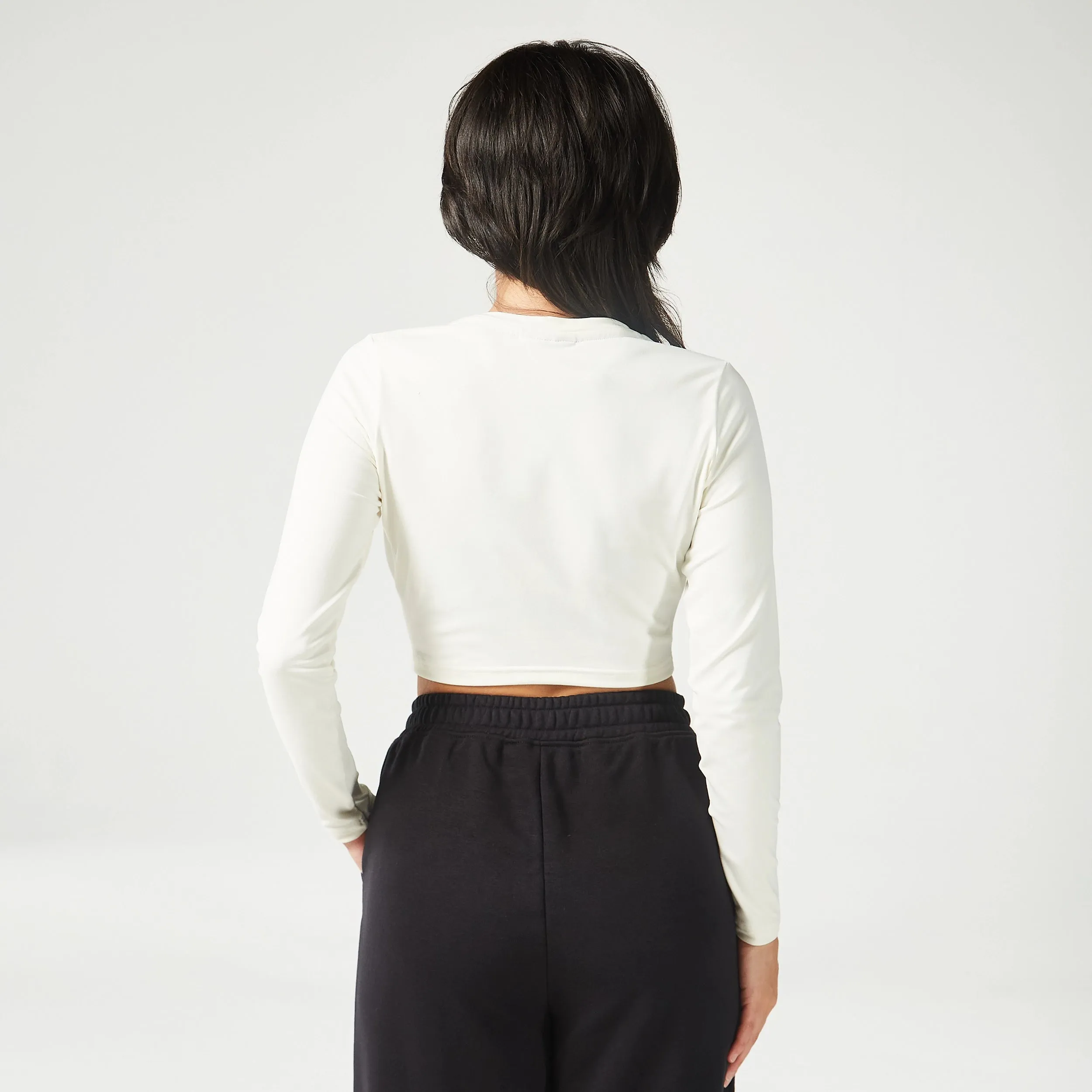 Essential Full Sleeves Crop Top - Pearl White