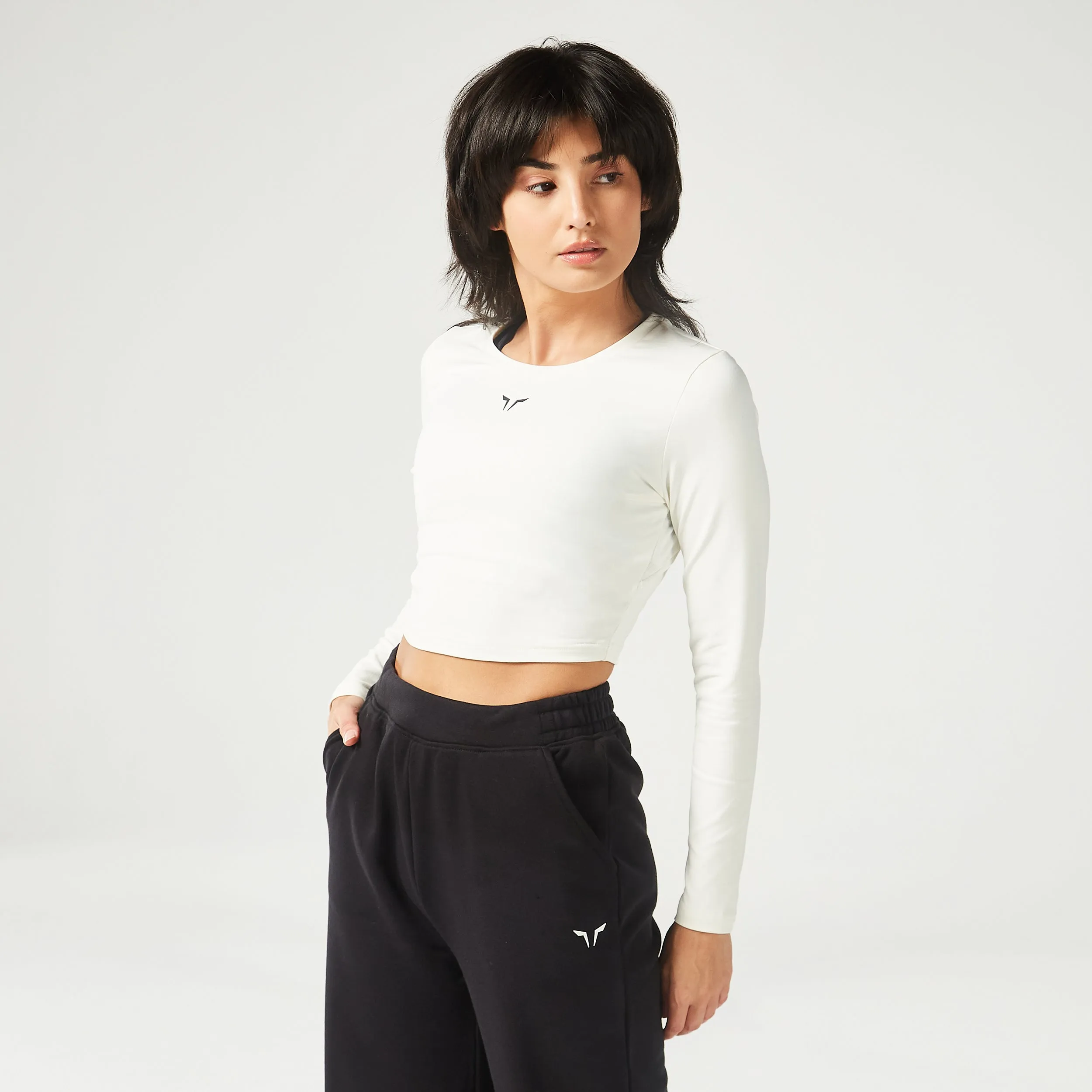 Essential Full Sleeves Crop Top - Pearl White