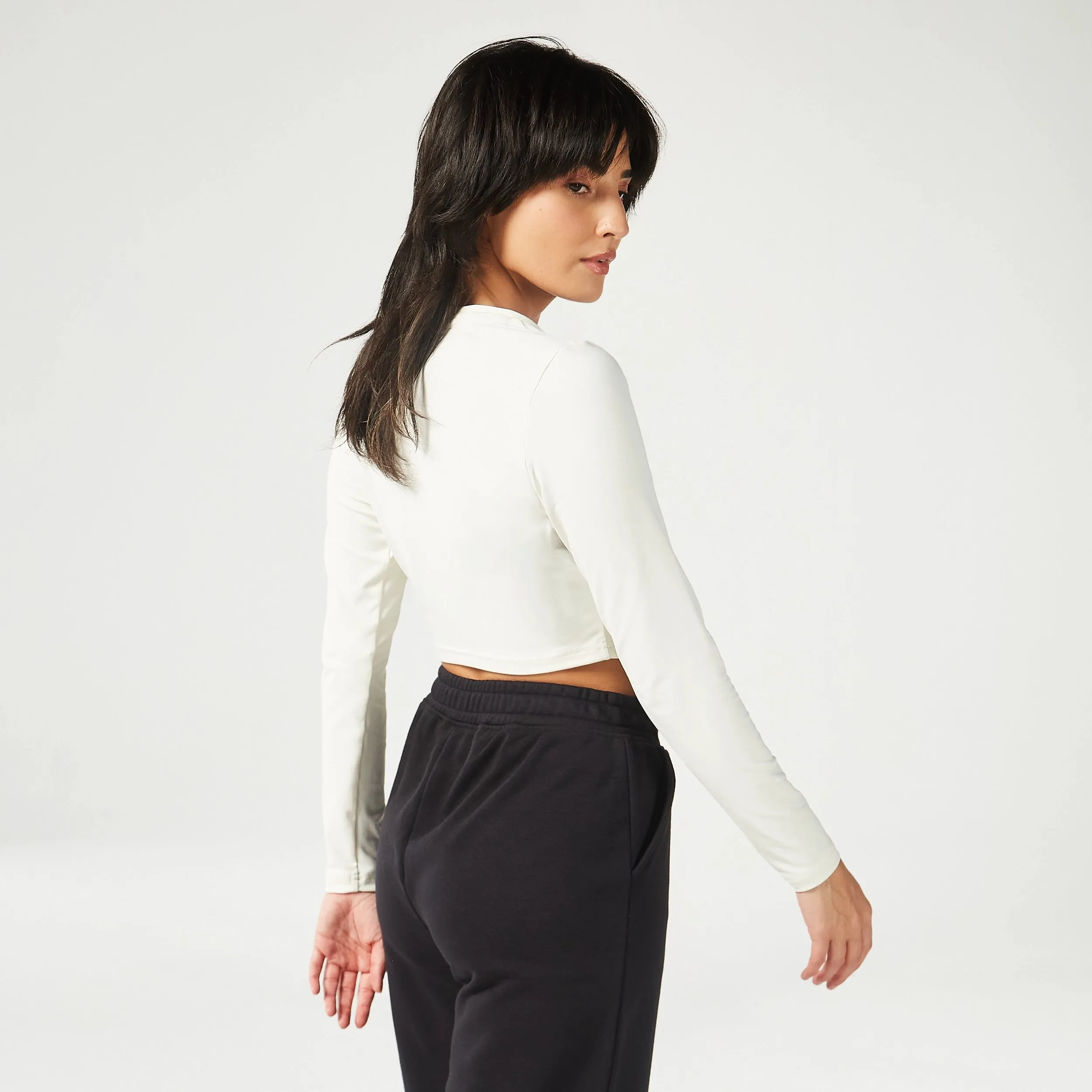 Essential Full Sleeves Crop Top - Pearl White