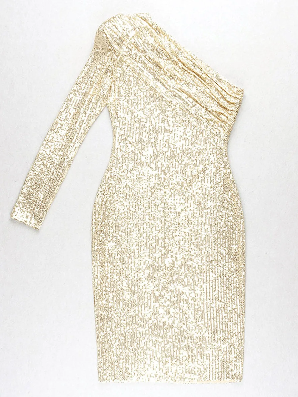 ETELLE Sequins One Shoulder Midi Dress in Gold