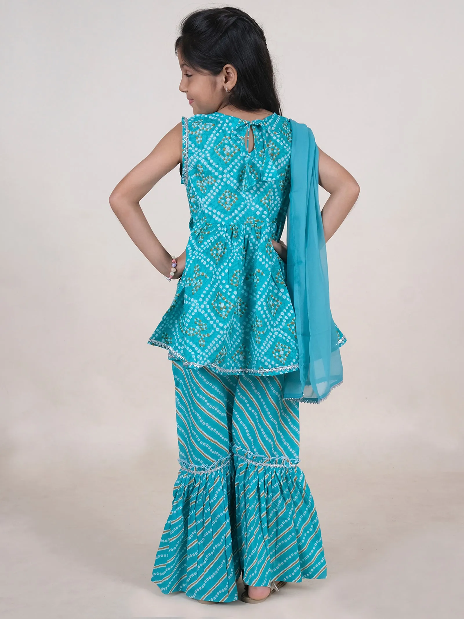 Ethnic Bandhani Printed Kurta Sharara With Dupatta Set