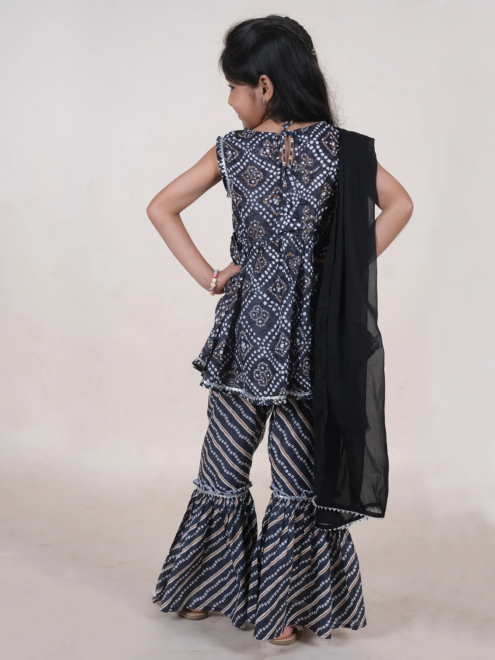 Ethnic Bandhani Printed Kurta Sharara With Dupatta Set