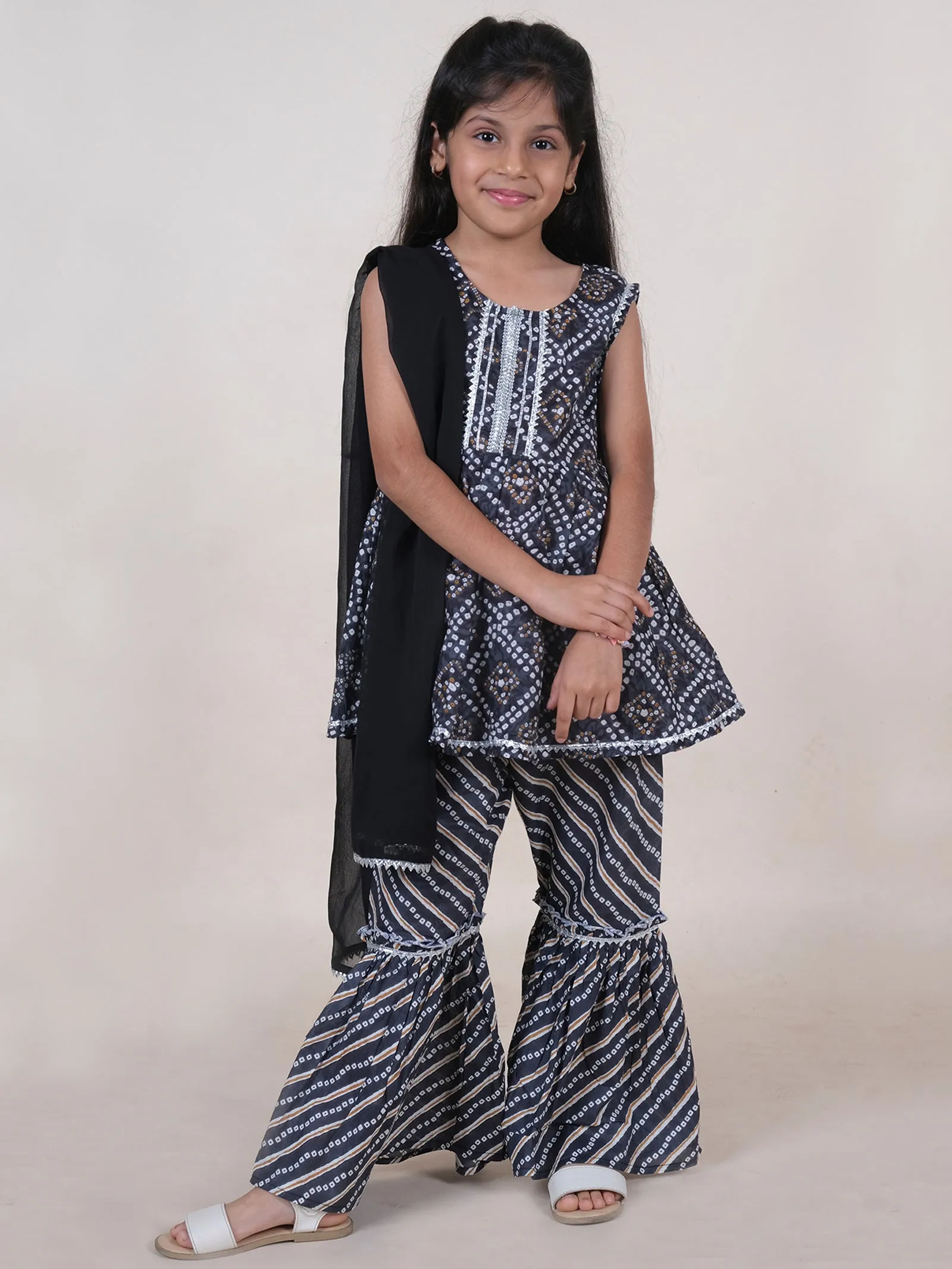 Ethnic Bandhani Printed Kurta Sharara With Dupatta Set