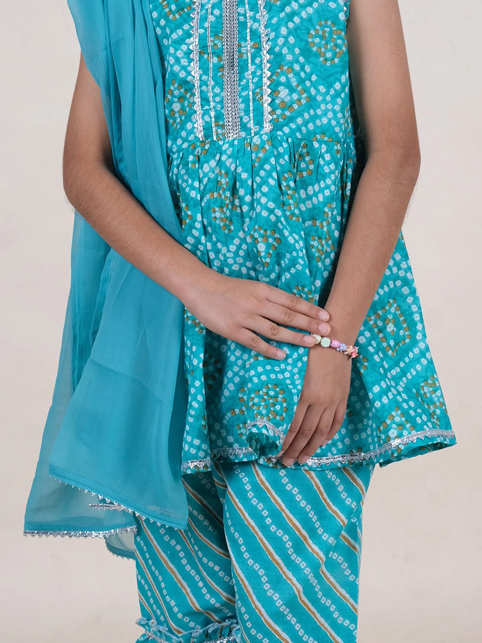 Ethnic Bandhani Printed Kurta Sharara With Dupatta Set