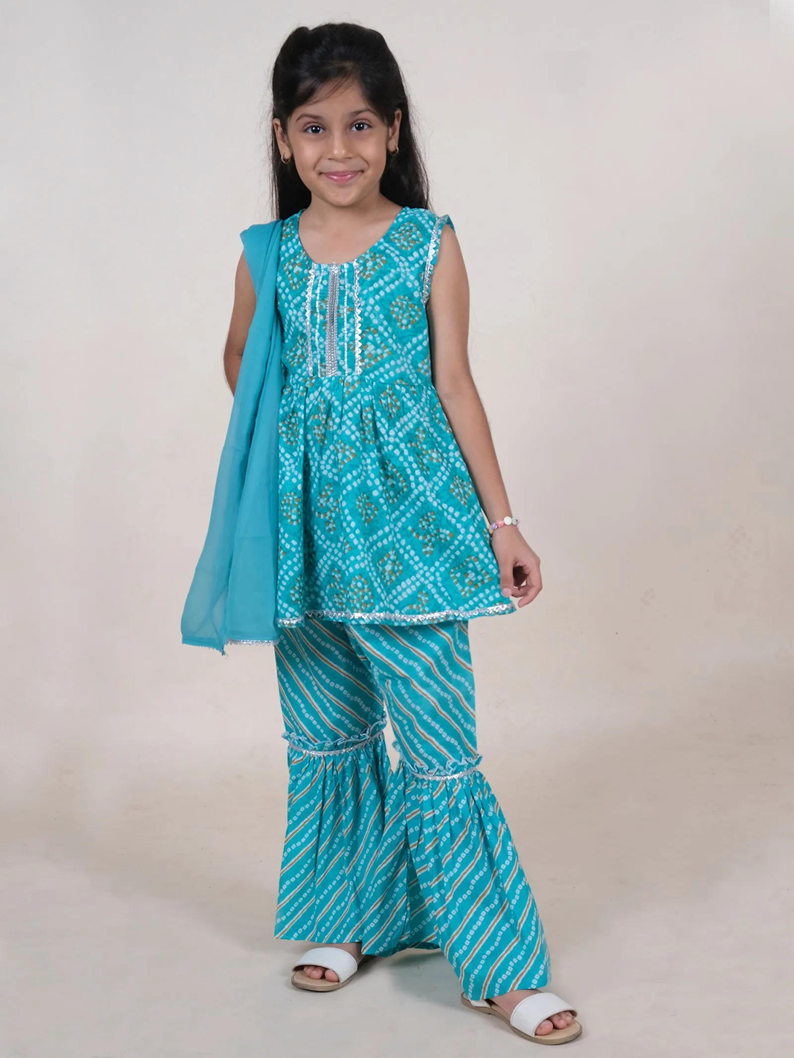 Ethnic Bandhani Printed Kurta Sharara With Dupatta Set