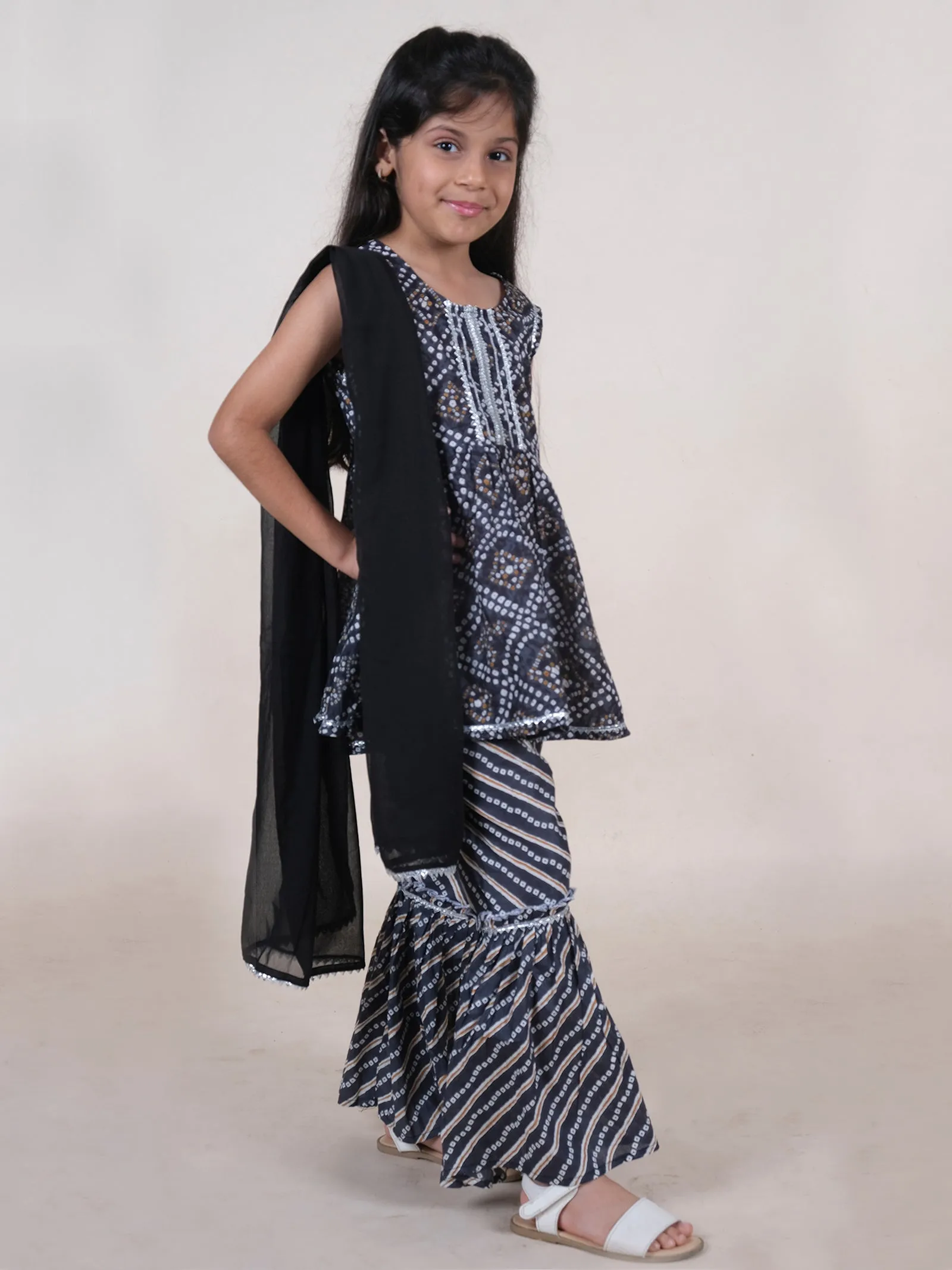 Ethnic Bandhani Printed Kurta Sharara With Dupatta Set