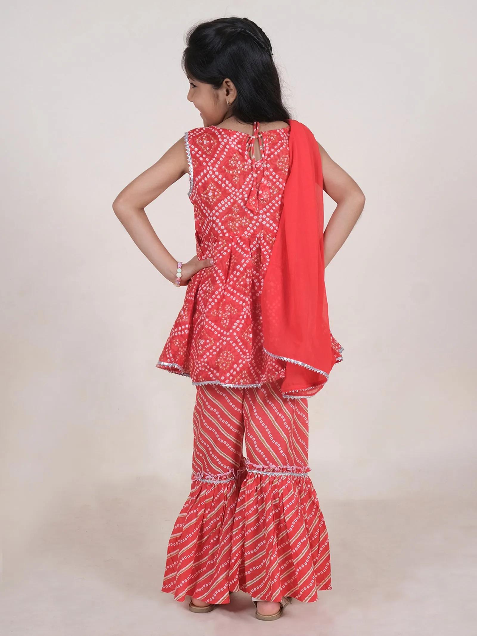 Ethnic Bandhani Printed Kurta Sharara With Dupatta Set